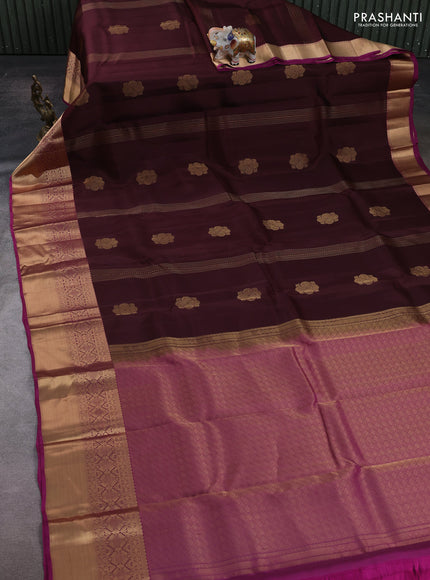 Coffee Brown & Magenta Pink Kanchipuram Silk - Buttas