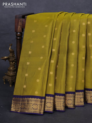 Mehendi Green & Navy Blue Kanchipuram Silk - Buttas