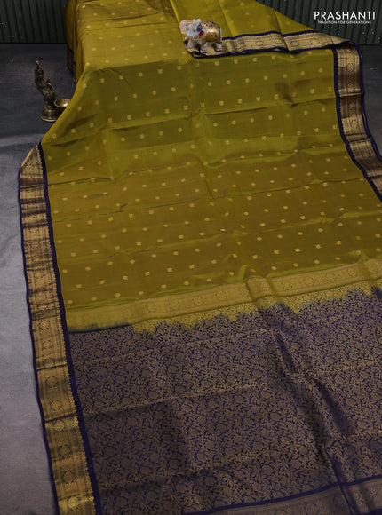 Mehendi Green & Navy Blue Kanchipuram Silk - Buttas