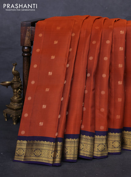 Rust & Navy Blue Kanchipuram Silk - Buttas