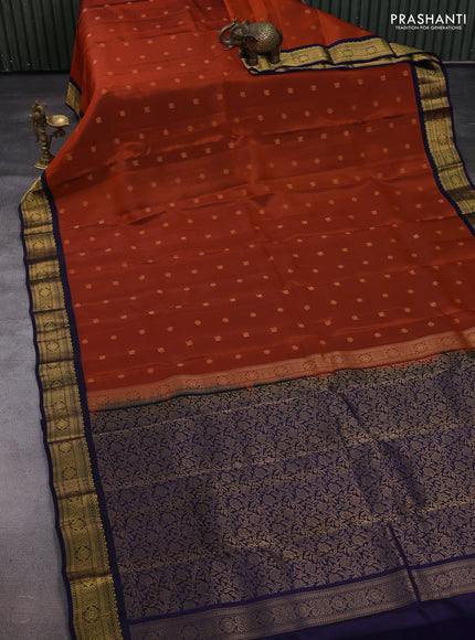 Rust & Navy Blue Kanchipuram Silk - Buttas