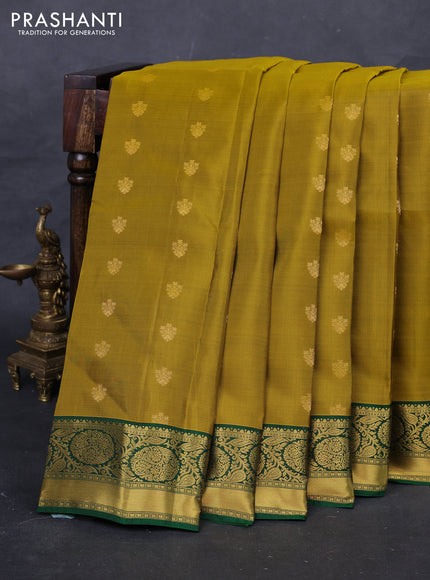 Mustard Green & Green Kanchipuram Silk - Buttas