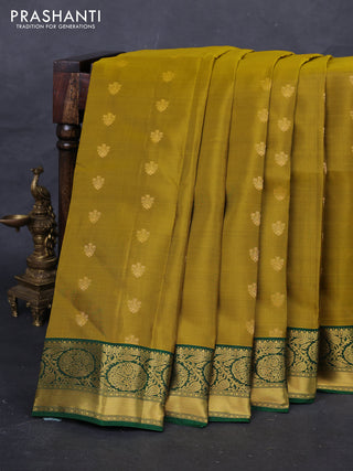 Mustard Green & Green Kanchipuram Silk - Buttas