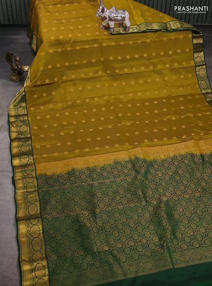 Mustard Green & Green Kanchipuram Silk - Buttas