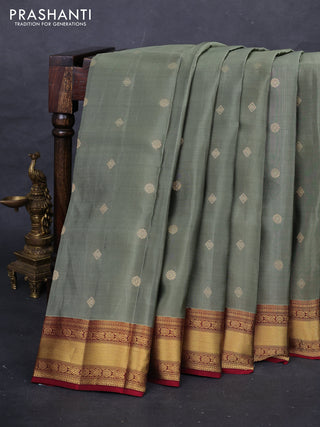 Elaichi Green & Maroon Kanchipuram Silk - Buttas