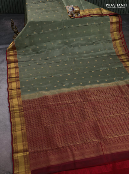 Elaichi Green & Maroon Kanchipuram Silk - Buttas