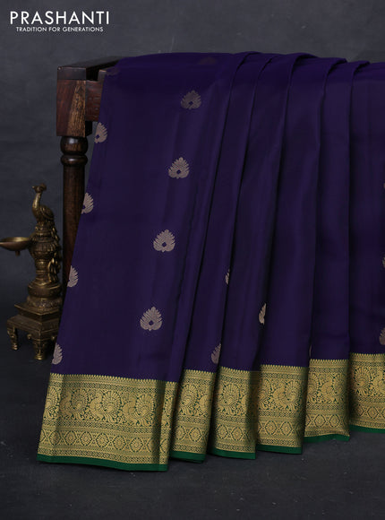 Navy Blue & Green Kanchipuram Silk - Buttas