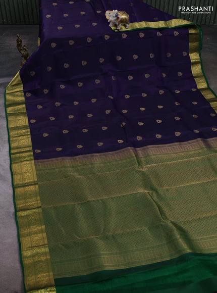 Navy Blue & Green Kanchipuram Silk - Buttas