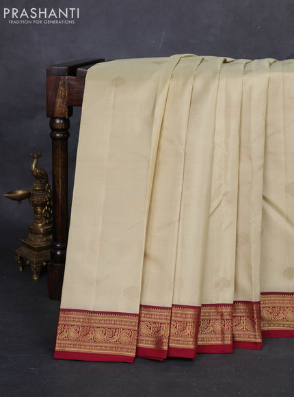 Beige & Maroon Pure Kanchipuram Silk-Butta