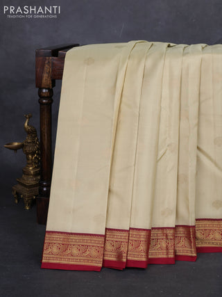 Beige & Maroon Pure Kanchipuram Silk-Butta