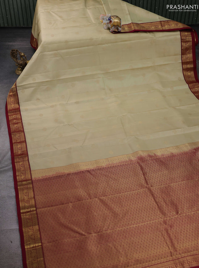 Beige & Maroon Pure Kanchipuram Silk-Butta