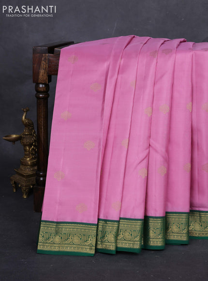 Lotus PInk & Green Pure Kanchipuram Silk-Butta