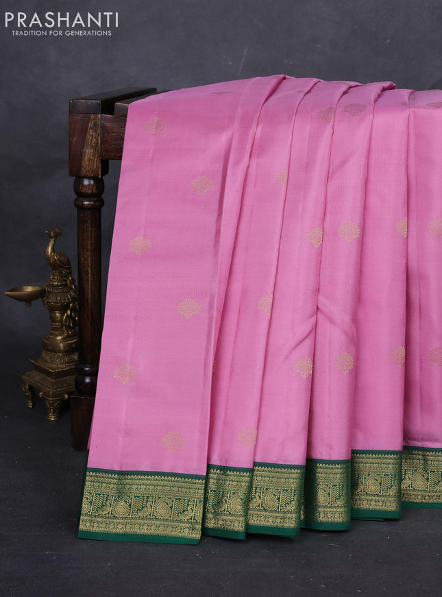Lotus PInk & Green Pure Kanchipuram Silk-Butta