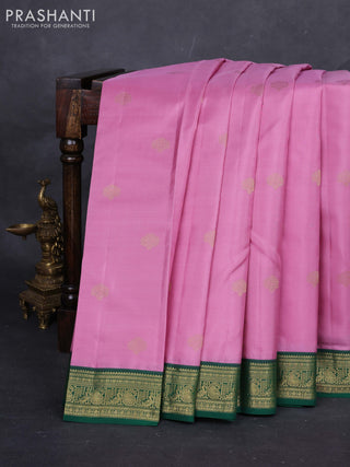 Lotus PInk & Green Pure Kanchipuram Silk-Butta
