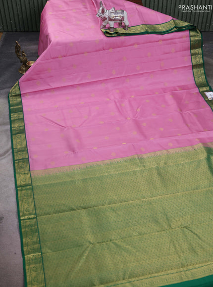 Lotus PInk & Green Pure Kanchipuram Silk-Butta