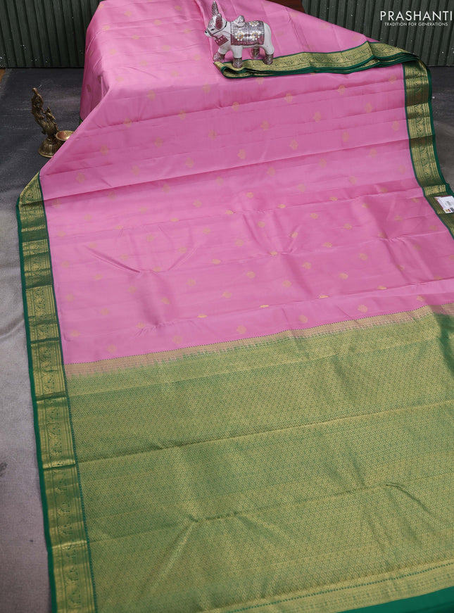 Lotus PInk & Green Pure Kanchipuram Silk-Butta