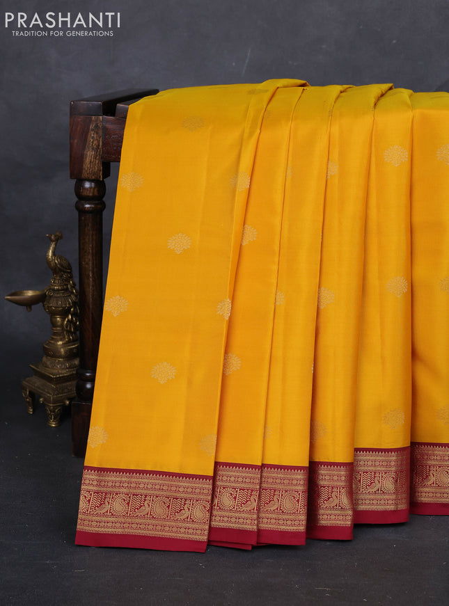 Yellow & Maroon Pure Kanchipuram Silk-Butta