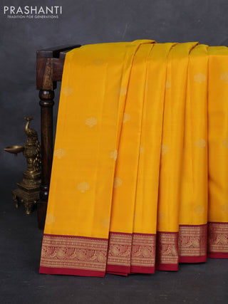 Yellow & Maroon Pure Kanchipuram Silk-Butta