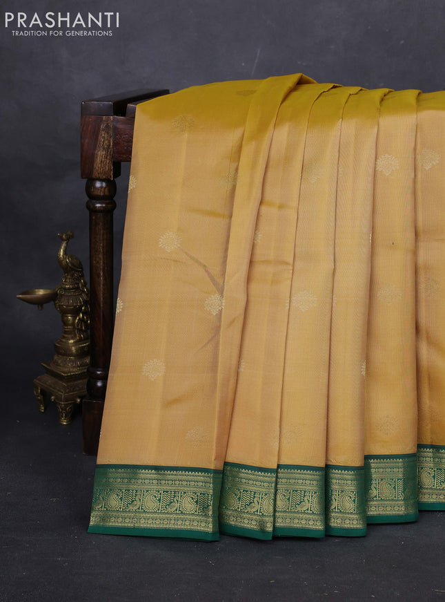 Mustard & Green Pure Kanchipuram Silk-Butta