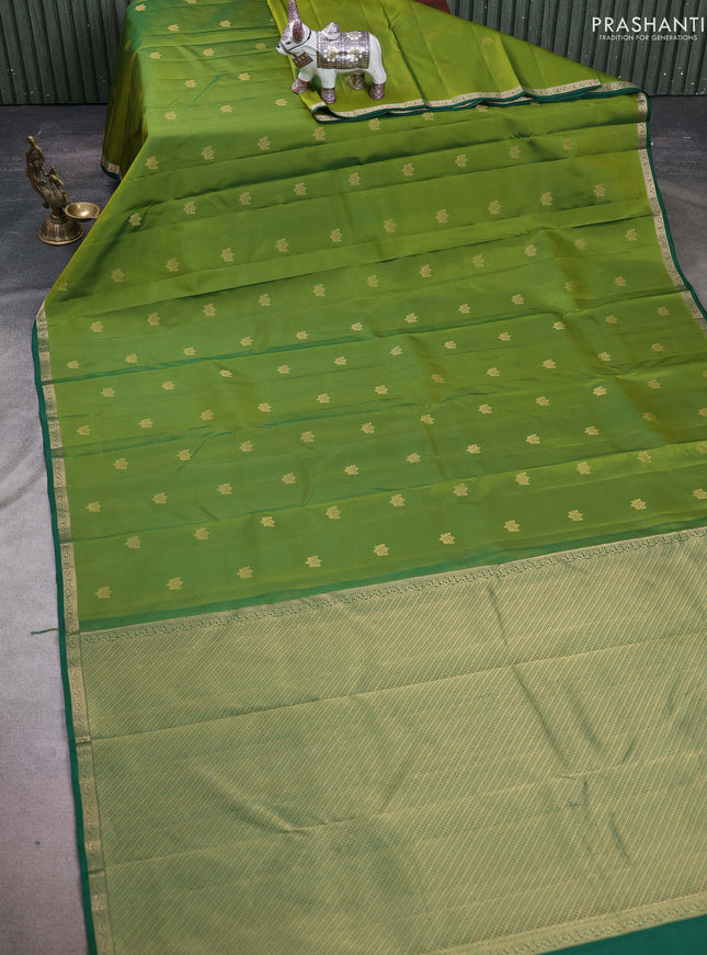 Mehendi Green & Green Pure Kanchipuram Silk-Butta
