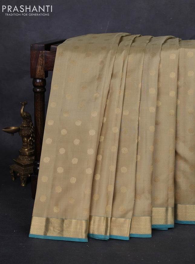 Elaichi green & Teal Pure kanchipuram silk-Butta