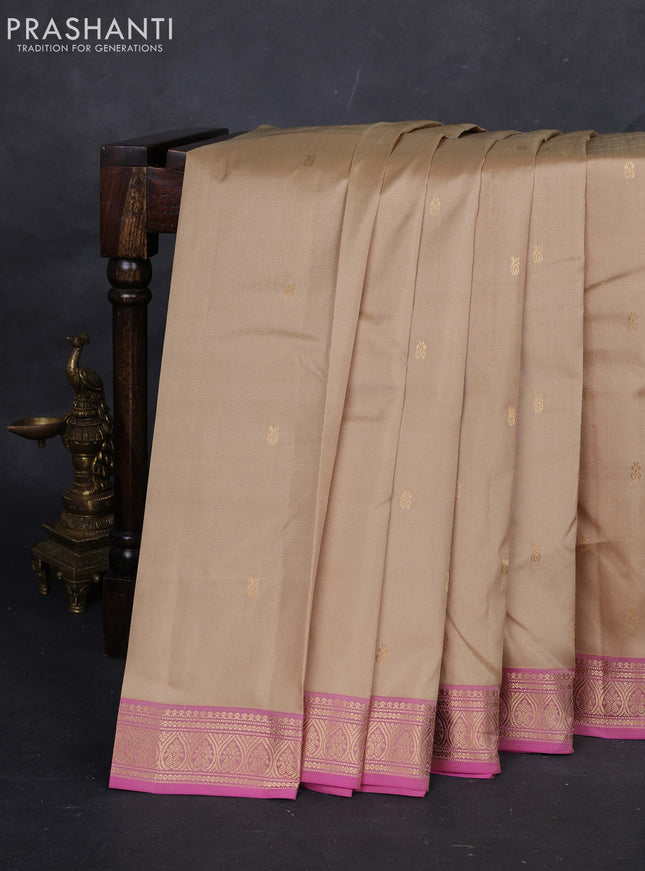 Sandal & Pink Pure Kanchipuram Silk-Butta