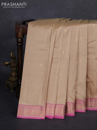 Sandal & Pink Pure Kanchipuram Silk-Butta