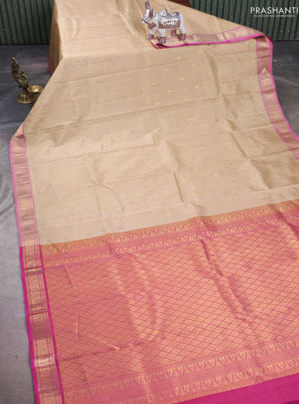 Sandal & Pink Pure Kanchipuram Silk-Butta