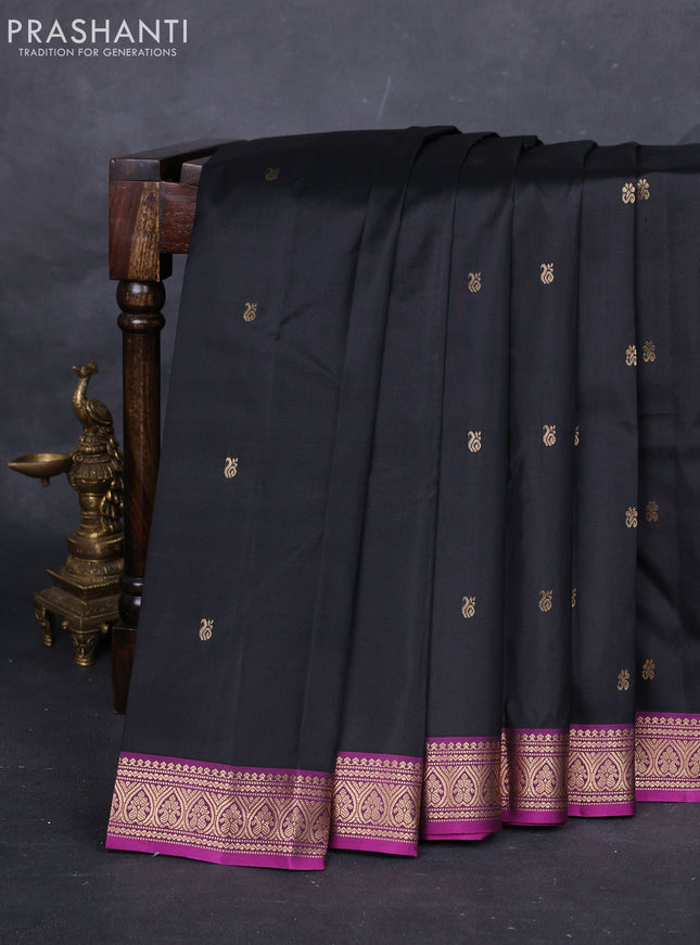 Black & Purple Pure Kanchipuram Silk-Butta