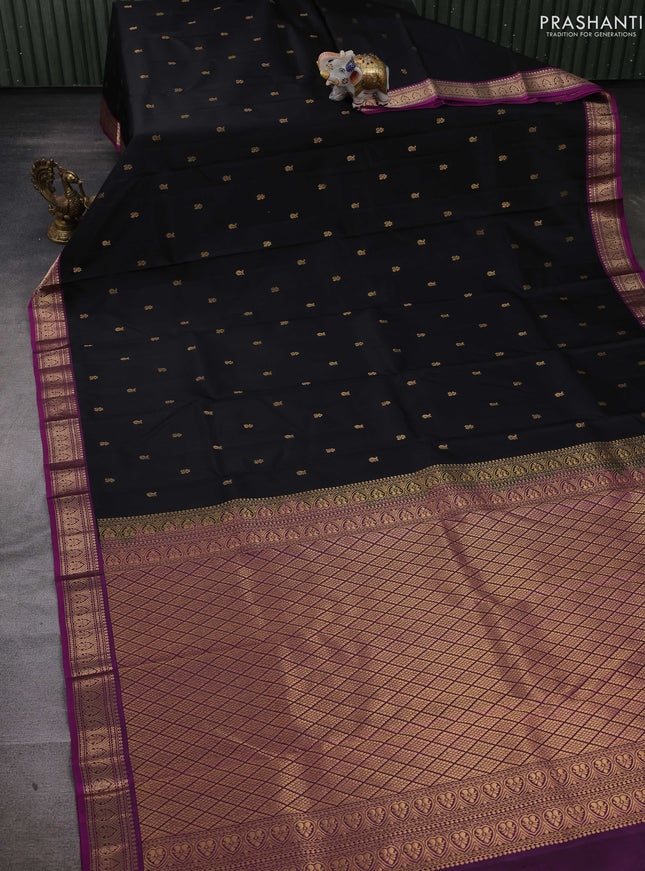 Black & Purple Pure Kanchipuram Silk-Butta