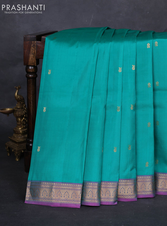 Teal Green & Purple Pure kanchipuram silk -Butta