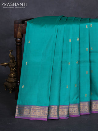 Teal Green & Purple Pure kanchipuram silk -Butta