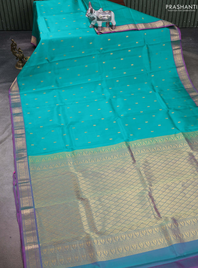 Teal Green & Purple Pure kanchipuram silk -Butta
