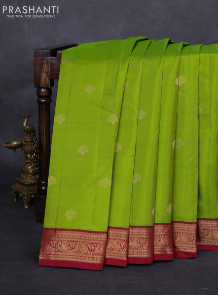 Light Green & Maroon Pure Kanchipuram Silk -Butta