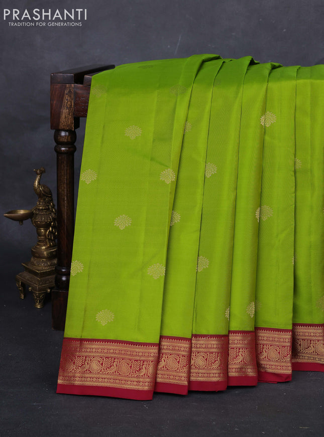 Light Green & Maroon Pure Kanchipuram Silk -Butta