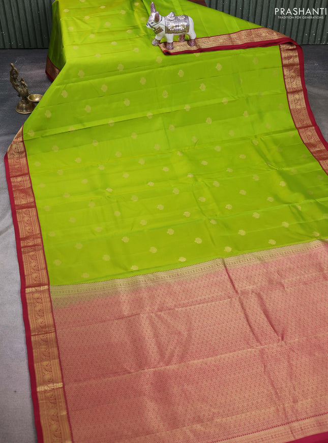 Light Green & Maroon Pure Kanchipuram Silk -Butta