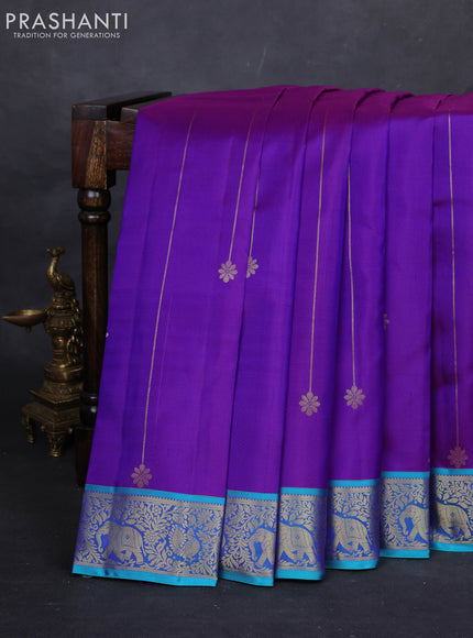 Purple & Teal Pure Kanchipuram Silk Saree
