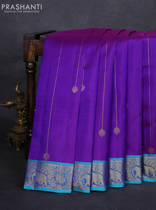 Purple & Teal Pure Kanchipuram Silk Saree