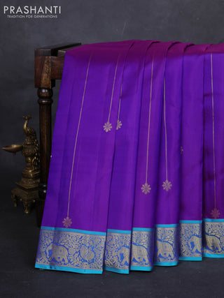 Purple & Teal Pure Kanchipuram Silk Saree