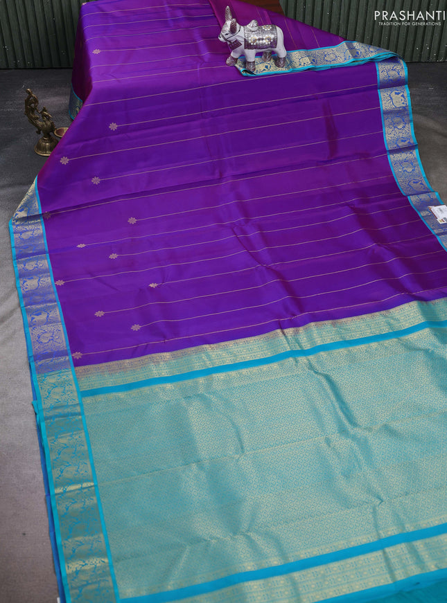 Purple & Teal Pure Kanchipuram Silk Saree