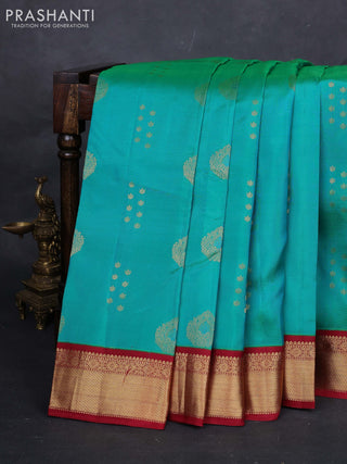 Teal Green & Maroon Pure Kanchipuram Silk-Butta