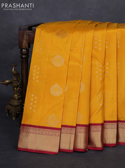 Mango Yellow & Maroon Pure Kanchipuram Silk-Butta
