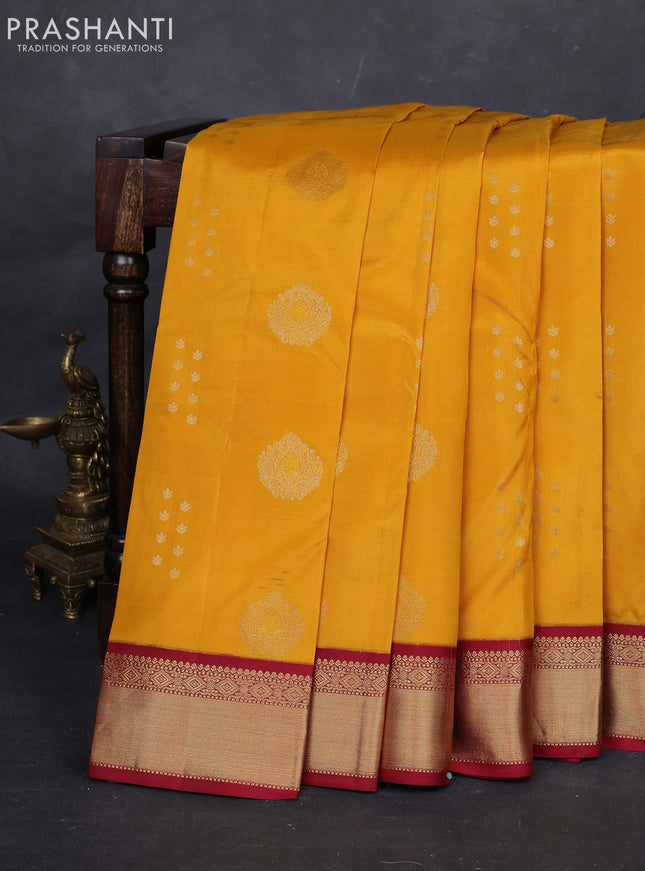 Mango Yellow & Maroon Pure Kanchipuram Silk-Butta