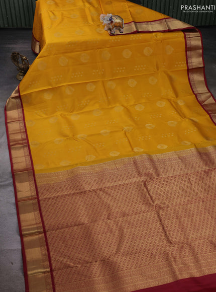 Mango Yellow & Maroon Pure Kanchipuram Silk-Butta