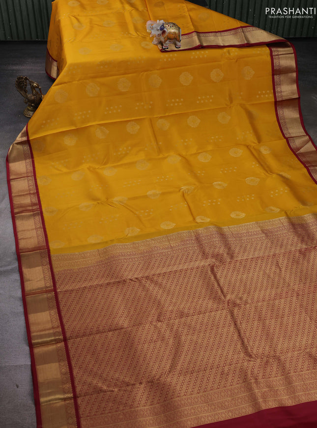 Mango Yellow & Maroon Pure Kanchipuram Silk-Butta