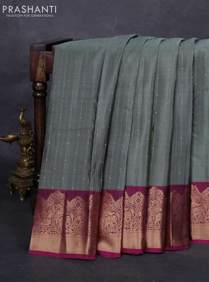 Pastel Green & Mgaenta Pink Pure Kanchipuram Silk-Butta