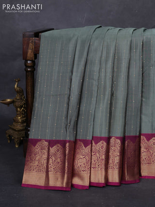 Pastel Green & Mgaenta Pink Pure Kanchipuram Silk-Butta