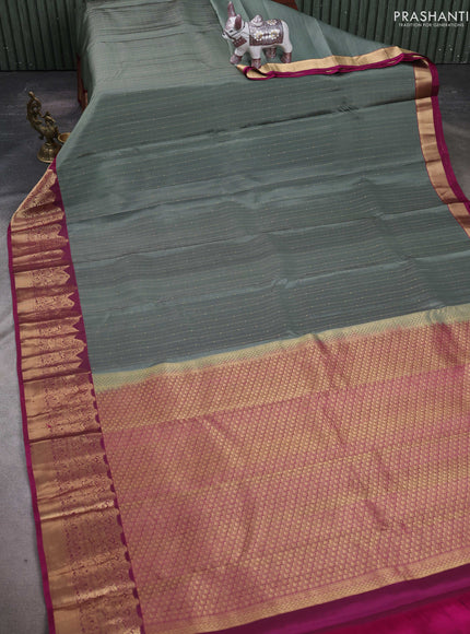 Pastel Green & Mgaenta Pink Pure Kanchipuram Silk-Butta