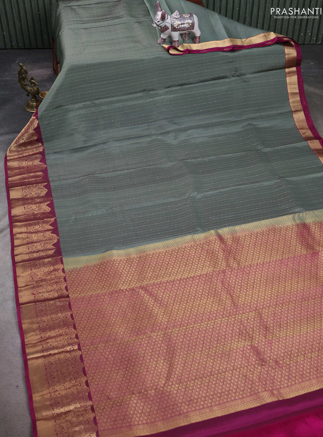 Pastel Green & Mgaenta Pink Pure Kanchipuram Silk-Butta