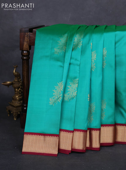 Teal Green & Maroon Pure Kanchipuram Silk-Butta